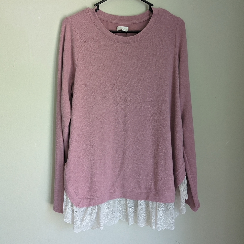 MATERNITY Pink Long Sleeve Medium Blouse with Lace